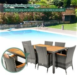 Tangkula 7PCS Patio Rattan Furniture Set Outdoor Conversation Set W/Cushions Acacia Wood Table -Tangkula GUEST e0fb41b3 e4ff 4a32 8eac 105587274fe8