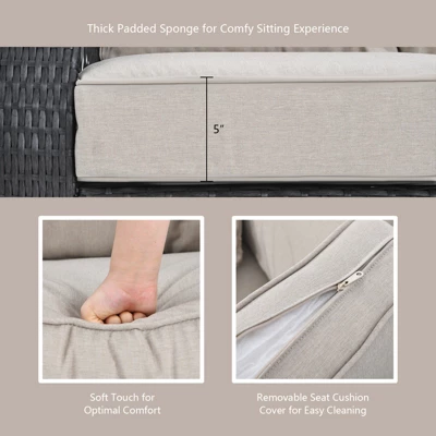 Tangkula 4PCS Patio Rattan Furniture Set Outdoor Conversation Set W/Tempered Glass Coffee Table Beige 6 Tangkula 4PCS Patio Rattan Furniture Set Outdoor Conversation Set W/Tempered Glass Coffee Table Beige - Image 6