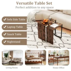 Tangkula Nesting Coffee Table Set Of 2 Modern Accent Sofa Side Tables W/ Faux Wood Top & Heavy Duty Metal Frame -Tangkula GUEST e14f5ea1 04a0 409e 894e 1262c5ee671e