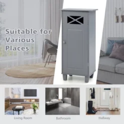 Tangkula Bathroom Cabinet Free Standing Storage Side Table Organizer Adjustable Grey -Tangkula GUEST e1608601 69ac 45c3 977b d72aa29aad45