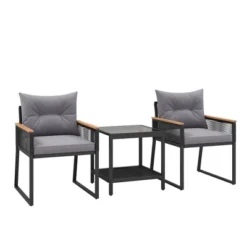 Tangkula 3 PCS Patio Furniture Set PE Rattan Wicker Chairs W/ 2 Tier Coffee Table Soft Back 15 Tangkula 3 PCS Patio Furniture Set PE Rattan Wicker Chairs W/ 2 Tier Coffee Table Soft Back -Tangkula GUEST e18c9328 fe4c 4ad4 aebc 34bc0b3921e3