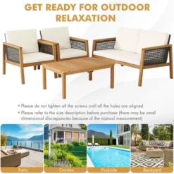 Tangkula 8PCS Patio Acacia Wood Furniture Set PE Rattan Conversation Set W/ Off White Cushions -Tangkula GUEST e18f2edd 55a4 49fd 979c 422eaf5ef62a