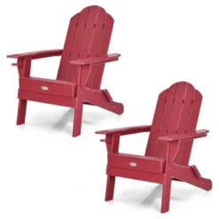 Tangkula 2PCS Patio Folding Adirondack Chair Weather Resistant Cup Holder Yard Red -Tangkula GUEST e18f3e7d 4a81 46ad 877a 9972f7c4bbb2