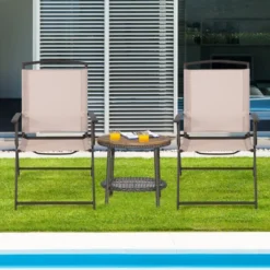 Tangkula 2/4 Piece Patio Folding Chairs Outdoor Dining Chairs W/ Breathable Fabric Heavy Duty Steel & Rustproof Steel Frame -Tangkula GUEST e1a09088 b397 4e09 b0c5 ef5261f20deb