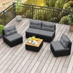 Tangkula Set Of 5 Rattan Sofa Set Outdoor Wicker Furniture Set W/Seat & Back Cushions Square Coffee Table Patio Sofa Set Gray -Tangkula GUEST e1bf18bc 708a 42cb 94a7 30c73f4bff4e