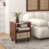 Tangkula Bamboo Rattan Nightstand Boho Bedside End Table W/ Drawer & Wood Legs