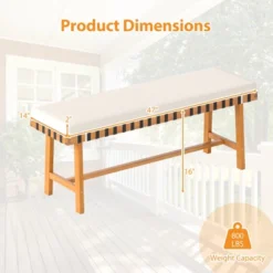 Tangkula 2PCS Outdoor Acacia Wood Bench With Cushion Breathable Rope Seat Patio Dining Bench For Entryway Garden Poolside Balcony -Tangkula GUEST e2281033 7fb2 4938 a1ca d358e0fad182