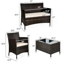 Tangkula 4PCS Patio Rattan Conversation Furniture Set Outdoor W/ Brown & Gray Cushion -Tangkula GUEST e24b6b35 820c 47b2 98ee cd56f89889f2