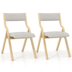 Tangkula Folding Dining Chairs Set Of 4 Wooden Table Chairs W/ Padded Seat Modern Grey & Natural -Tangkula GUEST e27b28f2 29bd 4613 a56b 0b23d59c9497