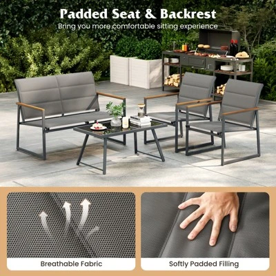 Tangkula 4 Piece Patio Furniture Set Outdoor Metal Conversation Set W/ Padded Fabric Seat 7 Tangkula 4 Piece Patio Furniture Set Outdoor Metal Conversation Set W/ Padded Fabric Seat - Image 7