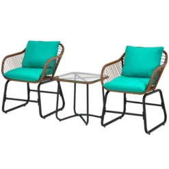 Tangkula 3 Pieces Outdoor Furniture Set Patio Bistro Set W/2 Armchairs & Tempered Glass Table White/Turquoise/Red -Tangkula GUEST e2d42205 2183 44ca b86b 7a561daf1c81
