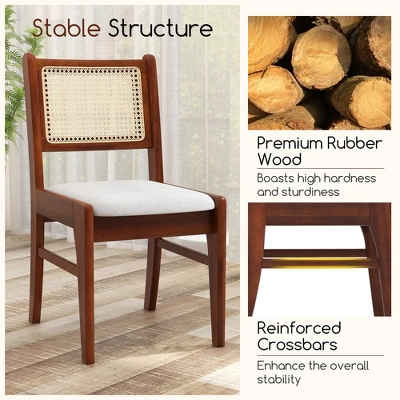 Tangkula 2PCS Rattan Dining Chairs Upholstered Kitchen Chairs W/ Rubber Wood Frame 5 Tangkula 2PCS Rattan Dining Chairs Upholstered Kitchen Chairs W/ Rubber Wood Frame - Image 5
