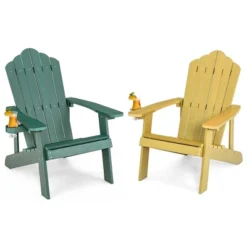 Tangkula 2PCS Patio HIPS Adirondack Chair W/ Cup Holder Weather Resistant 380 LBS Green & Yellow -Tangkula GUEST e2e80324 c81b 407d bc4c 5470108572fa