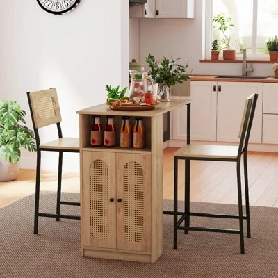 Tangkula 3 PCS Bar Table And Chairs Set W/ 2 Bar Stools & Storage Shelves Backrests 1 Tangkula 3 PCS Bar Table And Chairs Set W/ 2 Bar Stools & Storage Shelves Backrests