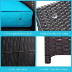 Tangkula 6 Piece Patio Sofa & Fire Table Set Outdoor Rattan Sectional Sofa Set W/ Storage Box Turquoise -Tangkula GUEST e3ab2e65 25a8 4d73 9529 601a8b0038d8