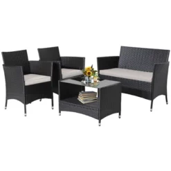 Tangkula 4PCS Outdoor Sofa Set Patio Rattan Wicker Conversation Set W/ Coffee Table -Tangkula GUEST e3c081b3 7549 4b11 8286 51801d784c0d