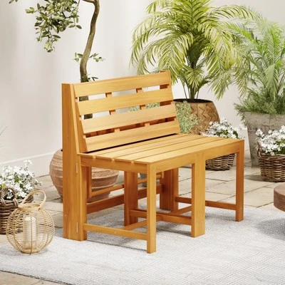 Tangkula 3-in-1 Outdoor Acacia Wood Loveseat Bench Furnitur W/ Slatted Seat For Garden 1 Tangkula 3-in-1 Outdoor Acacia Wood Loveseat Bench Furnitur W/ Slatted Seat For Garden
