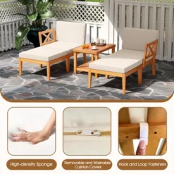 Tangkula 5 Pieces Patio Lounge Chair Set W/Ottomans Acacia Wood Patio Conversation Set W/Cushions Coffee Table Modular Outdoor Lounge Sofa Set -Tangkula GUEST e45adc49 30f5 44a6 8434 ecaf27a1a0e6