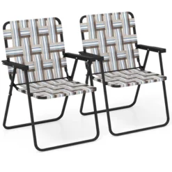 Tangkula Folding Lawn Beach Chair Portable Sand Chair Set Of 2 W/ Elegant Weaving Design Coffee -Tangkula GUEST e45b4015 434a 4df9 9ae2 dea03b62a64c