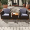 Tangkula Set Of 3 Rattan Bistro Furniture Set Solid Acacia Wood Table Top Cushioned Sofa Patio