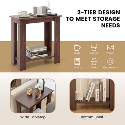 Tangkula Wood End Table 2-tier Rectangular Side Table Home Accent Table W/ Storage Shelf Small Night Stands Sofa Side Coffee Table Mahogany/White 4 Tangkula Wood End Table 2-tier Rectangular Side Table Home Accent Table W/ Storage Shelf Small Night Stands Sofa Side Coffee Table Mahogany/White - Image 4