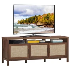 Tangkula Universal TV Stand Cabinet Television Media Console With 3 Rattan Doors Grey Oak Walnut 8 Tangkula Universal TV Stand Cabinet Television Media Console With 3 Rattan Doors Grey Oak Walnut -Tangkula GUEST e497deaf 894f 4818 8120 46c5e846f34c