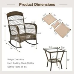 Tangkula Patio Set Of 3 Rocking Wicker Bistro Set W/ Tempered Glass Side Table Mix Brown -Tangkula GUEST e4b9b19a 4ae4 4a6d aa87 74700709ad09