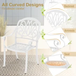 Tangkula Set Of 2 Cast Aluminum Patio Dining Chairs Stackable Outdoor Dining Chairs With Armrests Outdoor Bistro Chairs White -Tangkula GUEST e4cbd15d 82be 4712 92ab 4a3cc0348d99