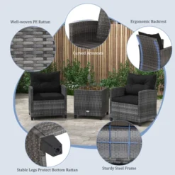 Tangkula 3 Pieces Patio Bistro Set Outdoor PE Rattan Conversation Chair Set With Tempered Glass Side Table And Removable Cushions Black -Tangkula GUEST e4cdaf12 68ca 4021 80c3 3f94cbb81baf