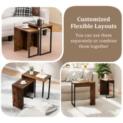 Tangkula Nesting Coffee Table Set Of 2 Modern Accent Sofa Side Tables W/ Faux Wood Top & Heavy Duty Metal Frame -Tangkula GUEST e512dd87 2720 45ef a5cc f422a39567fd
