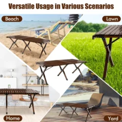 Tangkula Folding Wooden Camping Table Portable Picnic Table W/ Carry Bag Roll-up Bamboo Tabletop Outdoor Travel Camping Table Natural/Coffee -Tangkula GUEST e516f16f ed19 4f1c a257 3afe90c81cb8