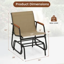 Tangkula Patio Glider Chair W/ Curved Teak Armrests & Breathable Fabric Seat Outdoor -Tangkula GUEST e58cff0b 0039 4a7e b4f9 543656068f11