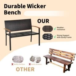 Tangkula Patio Furniture Weather-Resistant Rattan Bench Wicker Loveseat Steel Frame For Yard Garden Poolside -Tangkula GUEST e5cd53ed eeda 4924 9065 30d884d67c36