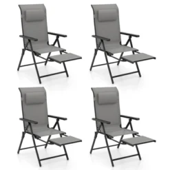 Tangkula Folding Patio Chairs Set Of 4 Lounge Chairs W/ 10-Level Adjustable Backrests -Tangkula GUEST e5f2528e 2851 4a7d 9f90 a0945d568b13