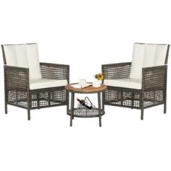 Tangkula 3PCS Patio Wicker Bistro Set Furniture Set PE Rattan Table Set W/ Off White Cushions 15 Tangkula 3PCS Patio Wicker Bistro Set Furniture Set PE Rattan Table Set W/ Off White Cushions -Tangkula GUEST e627ee82 ef10 4cc6 904e 164d887be3b6