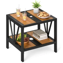 Tangkula Outdoor Side Table 2-Tier Coffee End Table W/ 1.57" Umbrella Hole Storage Shelf -Tangkula GUEST e652de66 261a 404d 958e 4d4258f113d5