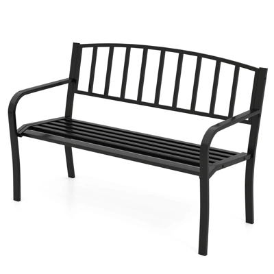 Tangkula 50 Inches Garden Bench W/ Slatted Backrest & Curved Armrests For Porch 9 Tangkula 50 Inches Garden Bench W/ Slatted Backrest & Curved Armrests For Porch - Image 9