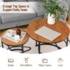 Tangkula 2PCS Stacking Metal Legs Modern Side Round Nesting Coffee Table W/ Wooden Tabletop For Living Room Rustic Brown/Brown