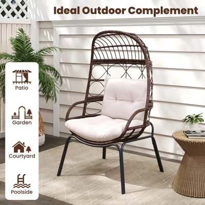 Tangkula PE Wicker Egg Chair Patio Cocoon Lounger W/ Comfortable Cushions & Metal Frame 6 Tangkula PE Wicker Egg Chair Patio Cocoon Lounger W/ Comfortable Cushions & Metal Frame - Image 6
