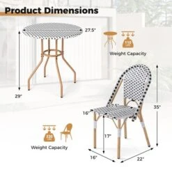 Tangkula 3 Piece French Bistro Table Chair Set Outdoor Wicker Round Table & 2 Dining Chairs -Tangkula GUEST e748b17d e80e 4b99 9433 c5153f553ced