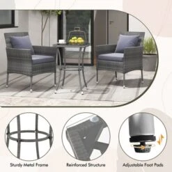 Tangkula 3-Piece Patio Furniture Set PE Wicker Conversation Bistro Set W/ A Tempered Glass Table -Tangkula GUEST e7cd9298 59d7 4e9a 9a06 6486fc7598ba