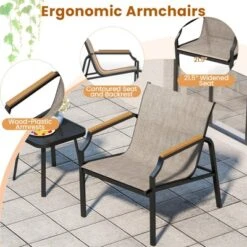 Tangkula 3 PCS Outdoor Chair Set Metal Frame Armchair & Table W/ Breathable Fabric Seat -Tangkula GUEST e7d9b3d7 7b9b 4140 b239 6b06f9197c91