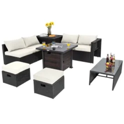 Tangkula 9PCS Furniture Set W/ 32" Fire Pit Table 50,000 BTU Square Propane Fire Pit Patio White -Tangkula GUEST e81d1b73 40ad 4032 831c c242a28f5353