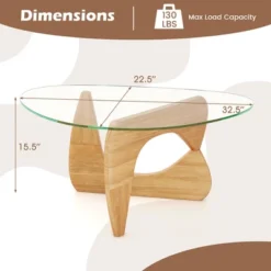 Tangkula Triangle Coffee Table W/ Tempered Glass Top & Adjustable Rubber Wood Base -Tangkula GUEST e8536cac cf3c 4252 ac91 ddb3e5799447