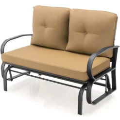 Tangkula 2-Person Outdoor Patio Glider Bench Swing Seat Bench W/ Seat & Back Cushions -Tangkula GUEST e862b299 0f77 4bc0 8e9b 02637025ad69