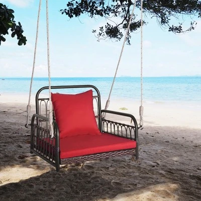 Tangkula Single Person Hanging Swing Outdoor Hanging Seat W/ Back Cushion & Seat Cushion 5 Tangkula Single Person Hanging Swing Outdoor Hanging Seat W/ Back Cushion & Seat Cushion - Image 5