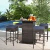Tangkula Tangkula 5PCS Patio Bar Set Rattan Bar Furniture Set W/ Table & 4 Cushioned Stools Navy