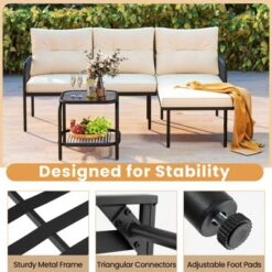 Tangkula 3-Piece L Shaped Patio Furniture Set W/Tempered Glass Table Back & Seat Cushions -Tangkula GUEST e96fbaf5 f760 47a0 b688 26f8d36028d0