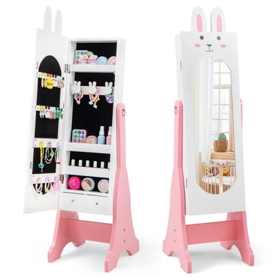 Tangkula Kids Jewelry Armoire Cabinet Free-Standing Full Length Mirror With Storage And 4 Tilt Angles 11 Tangkula Kids Jewelry Armoire Cabinet Free-Standing Full Length Mirror With Storage And 4 Tilt Angles - Image 11