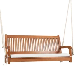Tangkula 2-Seat Patio Hanging Wooden Porch Swing Bench W/ Cushion -Tangkula GUEST e991601a b21a 4da2 991b 4344f374687e
